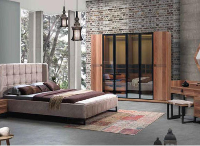 Schlafzimmer Set 5tlg. Luxus Bett 2x Nachttisch Kommode Kleiderschrank Holz Neu